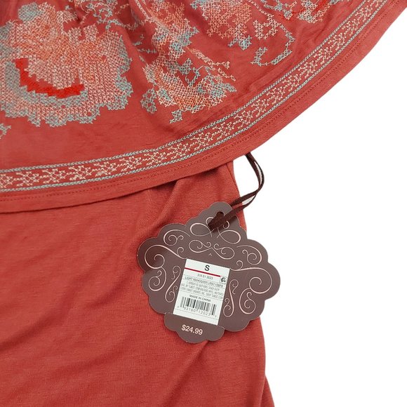 Knox Rose Top Blouse Womens Small Rust Sleeveless Embroidered Bohemian - Picture 7 of 9